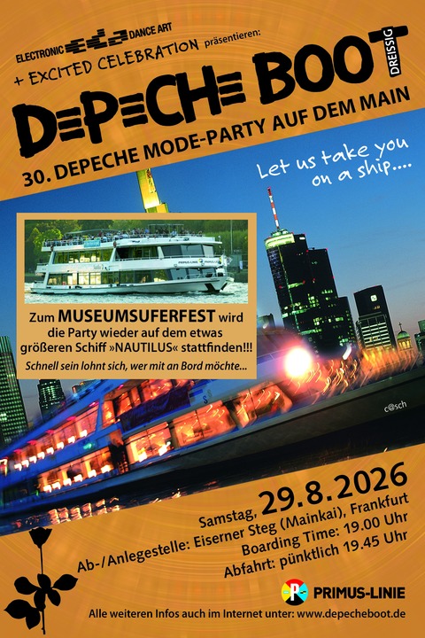 DepecheBoot 2026 - Jubil�umsboot zum Museumsuferfest - Frankfurt am Main - 29.08.2026 19:45