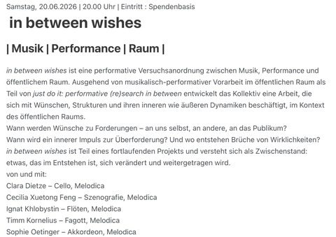 in between wishes | Musik | Performance | Raum | - Freiburg - 20.06.2026 20:00
