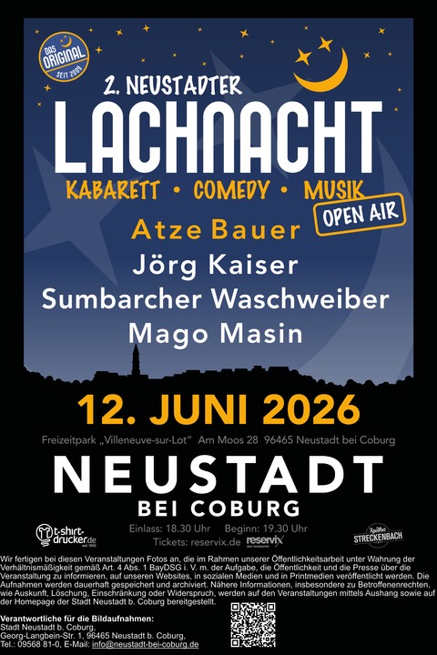 2. Neustadter Lachnacht - im Freizeitpark „Villeneuve-sur-Lot“ - Neustadt bei Coburg - 12.06.2026 19:30