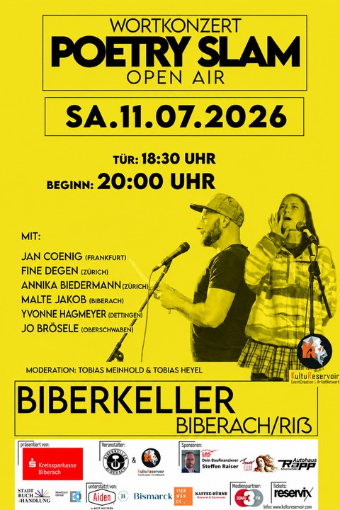 Wortkonzert - Poetry Slam Nr. 28 - OPEN AIR im Biberkeller Biberach - Biberach an der Ri� - 11.07.2026 20:00