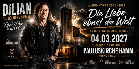 Dilian Kushev - Pop & Rock Konzert „Die Liebe ebnet die Welt“ - Album-Tour 2026 „Die Liebe ebnet die Welt“ - Hamm - 04.03.2027 19:00