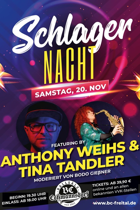 Schlagernacht Balls�le Co�mannsdorf - FREITAL - 20.11.2026 19:30