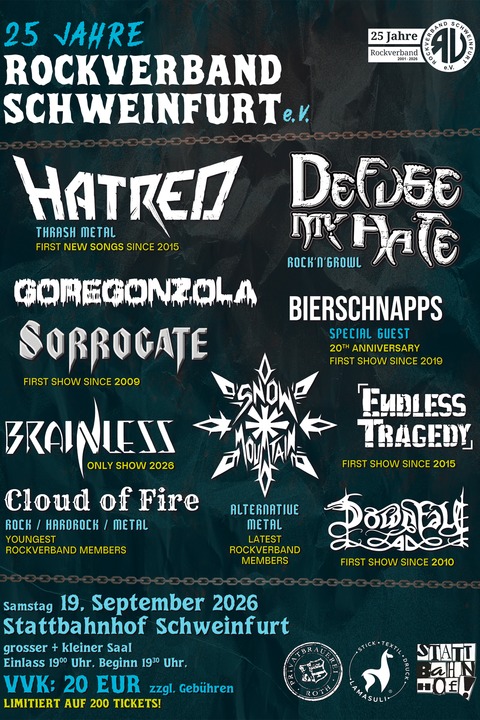 25 Jahre Rockverband Schweinfurt e.V. - Jubil�umsveranstaltung - Schweinfurt - 19.09.2026 19:30
