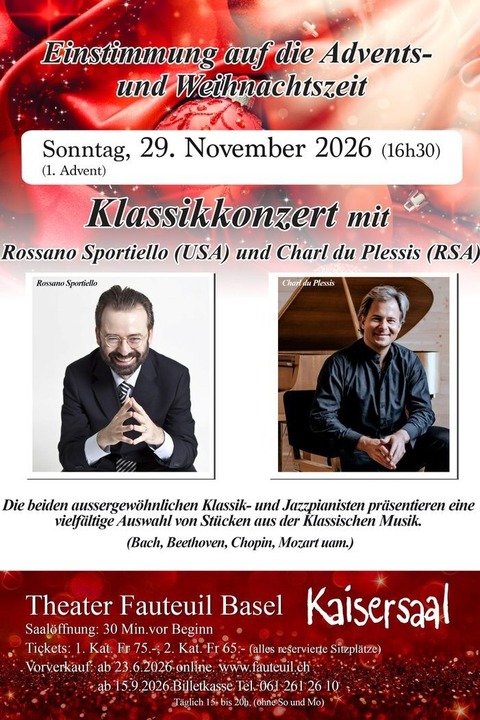 Rossano Sportiello & Charl du Plessis - Einstimmung auf die Adventszeit - Basel - 29.11.2026 16:30