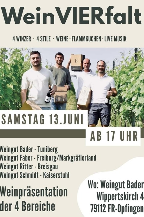 4 Winzer. 4 Stile. Weine. Flammenkuchen. Live Musik - Freiburg - 13.06.2026 17:00