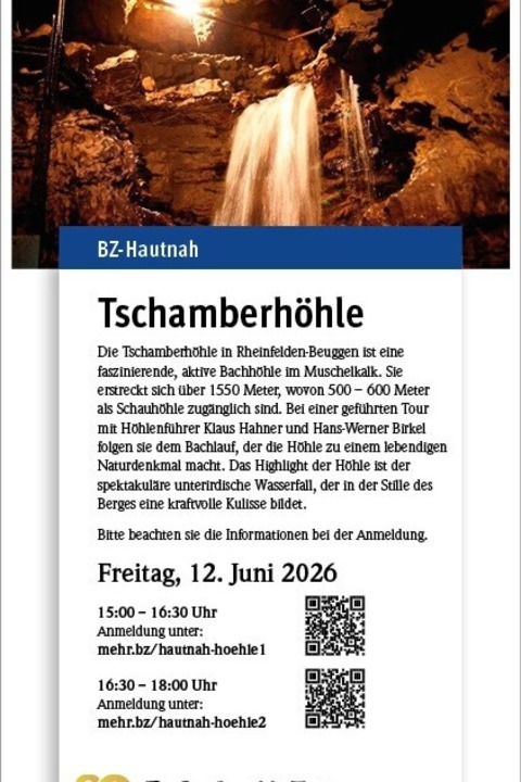 BZ-Hautnah: Tschamberh�hle - Rheinfelden - 12.06.2026 15:00