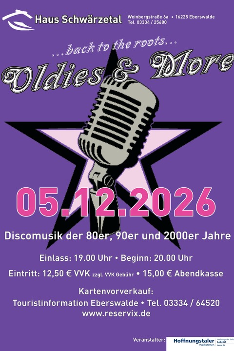 „Oldies & More“ Das Original!!! - Discomusik der 80er, 90er, 2000er und das Beste von heute - Eberswalde - 05.12.2026 20:00