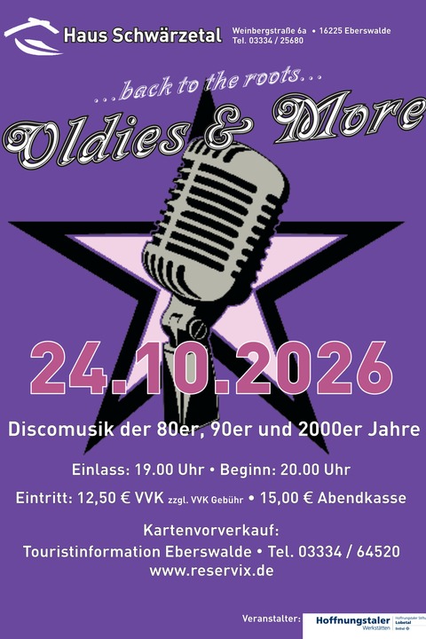 „Oldies & More“ Das Original!!! - Discomusik der 80er, 90er, 2000er und das Beste von heute - Eberswalde - 24.10.2026 20:00