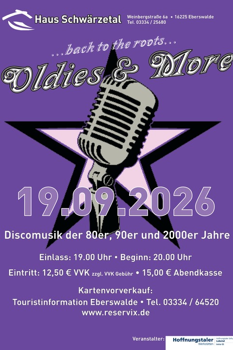 „Oldies & More“ Das Original!!! - Discomusik der 80er, 90er, 2000er und das Beste von heute - Eberswalde - 19.09.2026 20:00