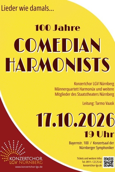 100 Jahre comedian Harmonists - N�rnberg - 17.10.2026 19:00