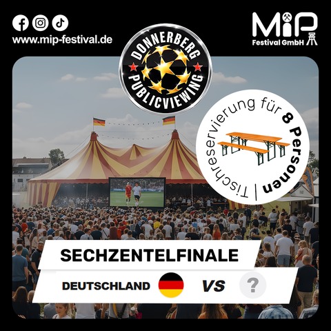 Public Viewing am Donnerberg - Sechzehntelfinale - Deutschland vs. [GEGNER] - Pre-Party mit Live-Coverband - Essen-Stadtbezirke IV - 29.06.2026 18:00